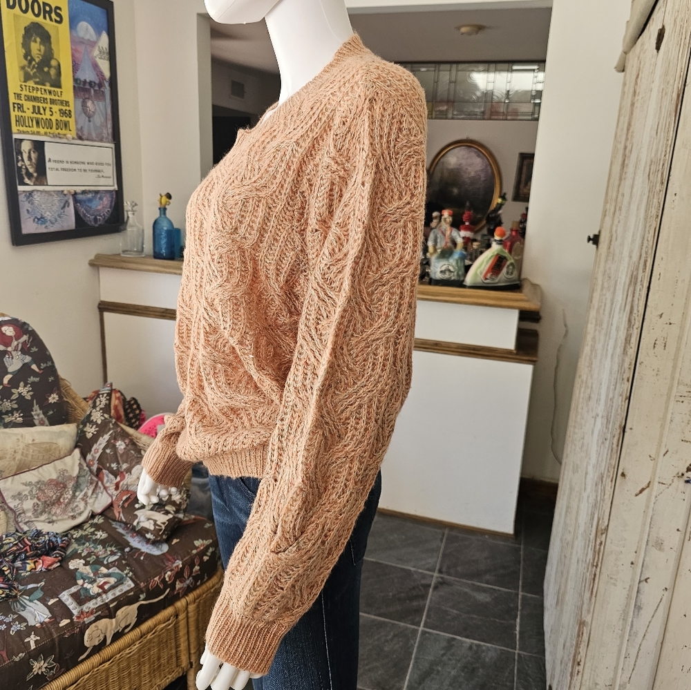 New Lush Medium Marled Cable Pink Salmon Knit Pullover Sweater Womens NWT - Picture 4 of 8